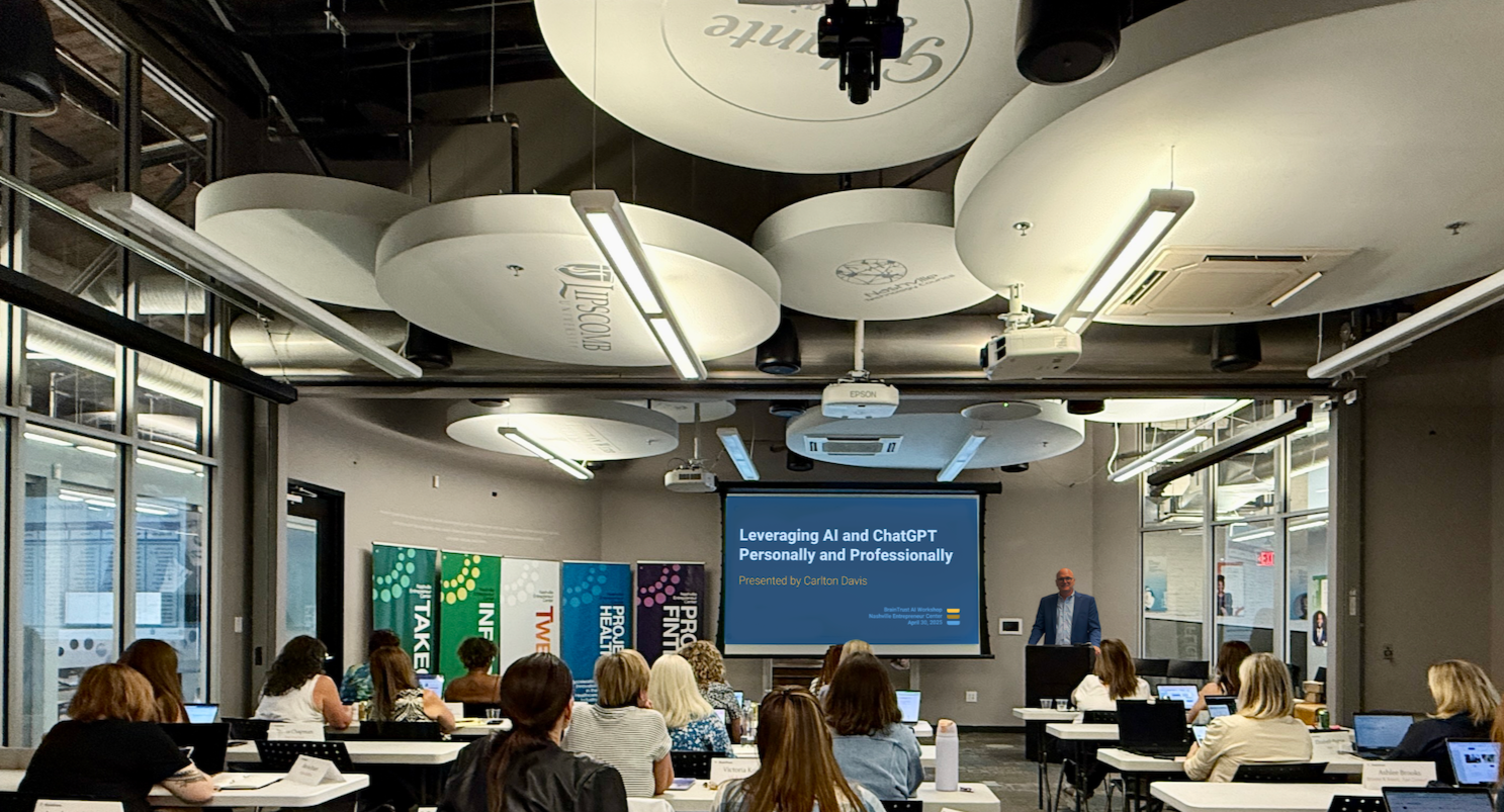 Carlton Davis speaking on an AI panel at Nashville Entrepreneur Center